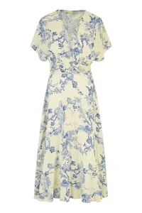 Blue and White Print Ruched Waist Kimono Midi Dress 16 White