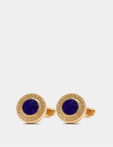 Blue Gold Textured Round Cufflinks Rhodium Men's Blue Gold Textured Round Cufflinks Rhodium Men's