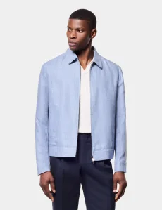 Blue Linen Harrington Jacket Plain Men's Blue Linen Harrington Jacket Plain Men's