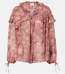 Blusa Charis de seda estampada con volantes Blusa Charis de seda estampada con volantes