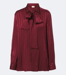 Blusa de seda en jacquard a rayas con lazada