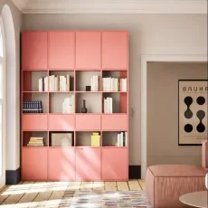 Bookcase in Reisinger Pink with Extra Upper and Lower Storage Bookcase in Reisinger Pink with Extra Upper and Lower Storage