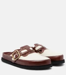 Boston leather-trimmed woven clogs Boston leather-trimmed woven clogs