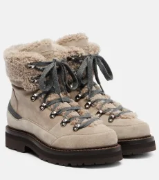 Botas con cordones de ante con borrego Botas con cordones de ante con borrego