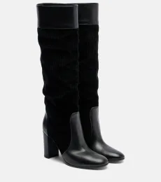 Bottes en cuir et velours côtelé