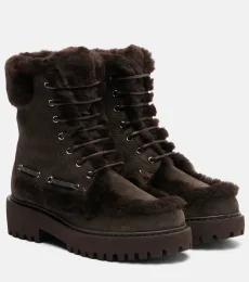 Bottines à lacets en daim et shearling Bottines à lacets en daim et shearling