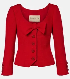 Bow-detail cropped wool-blend tweed jacket Bow-detail cropped wool-blend tweed jacket
