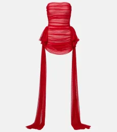 Bow-detail gathered mesh minidress Bow-detail gathered mesh minidress