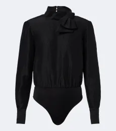 Bow-detail jacquard ramie and silk bodysuit Bow-detail jacquard ramie and silk bodysuit