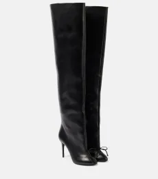 Bow-detail leather over-the-knee boots