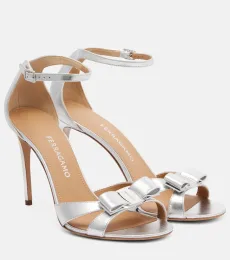 Bow-detail metallic leather sandals Bow-detail metallic leather sandals