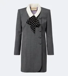 Bow-detail pinstripe virgin wool blazer dress Bow-detail pinstripe virgin wool blazer dress