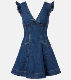 Bow-detail ruffled denim minidress Bow-detail ruffled denim minidress