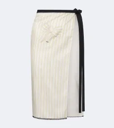 Bow-detail striped apron