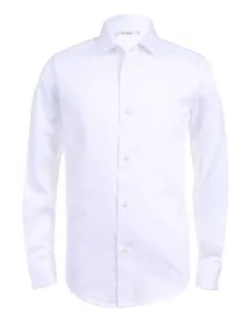 Boys' Long Sleeve Sateen Dress Shirt, Style with Buttoned Cuffs & Shirttail Hem, White, 14