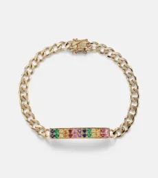 Bracelet chaîne Diamond Id Bar en or jaune 14 ct et saphirs Bracelet chaîne Diamond Id Bar en or jaune 14 ct et saphirs