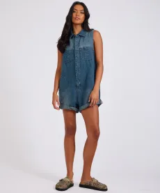 Braxton Mini Hemp Denim Jumpsuit - Faded Blue, Braxton Mini Hemp Denim Jumpsuit - Faded Blue,