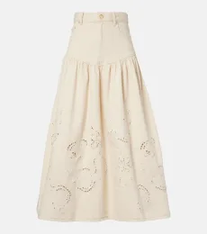 Broderie anglaise gathered denim skirt Broderie anglaise gathered denim skirt