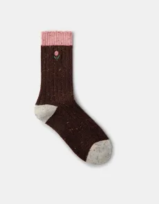 Brown Floral Embroidered Bed Socks Brown Floral Embroidered Bed Socks