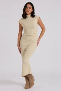 Brushed Cream Jersey Maxi Ruched Dress /