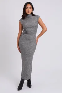 Brushed Grey Jersey Maxi Ruched Dress /