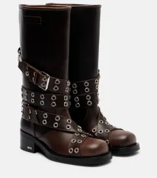 Buckle Belt leather biker boots Buckle Belt leather biker boots