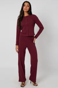 Burgundy Ribbed Wide Leg Trouser Burgundy Ribbed Wide Leg Trouser