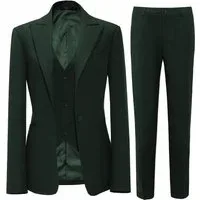 Business 3 Pieces Flat Peak Lapel Women Suit - US 12 Hunt Green Business 3 Pieces Flat Peak Lapel Women Suit - US 12 Hunt Green