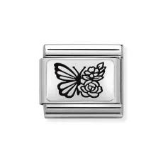 Butterfly With Flowers Charm - Stainless Steel Butterfly With Flowers Charm - Stainless Steel