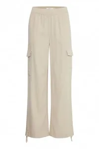 BYFALAKKA Women's Cargo Trousers, Fabric Trousers, Hand Pockets, Tie Band, Linen Mix, Regular Fit, H