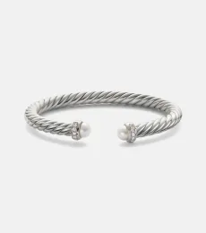 Cable Flex sterling silver bracelet with diamonds and pearls Cable Flex sterling silver bracelet with diamonds and pearls
