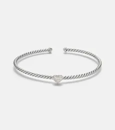 Cable Flex Heart Micro sterling silver cuff bracelet with diamonds Cable Flex Heart Micro sterling silver cuff bracelet with diamonds