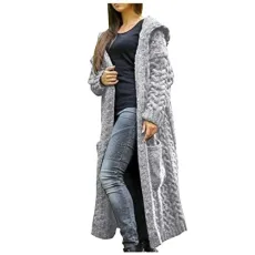Cable Knit Cardigan For Women Thermal Hooded Neck Solid Knitwear Maxi Coat Loose Fit Soft Abrasion Casual Ladies Tunic Tops
