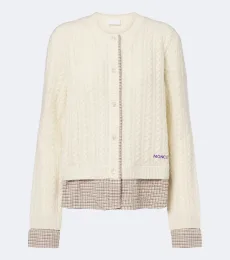 Cable-knit checked wool and cashmere cardigan Cable-knit checked wool and cashmere cardigan
