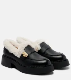Caminia shearling-trimmed leather loafers Caminia shearling-trimmed leather loafers