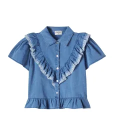Camisa de chambray de algodón con volantes