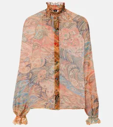 Camisa de seda estampada con volantes Camisa de seda estampada con volantes