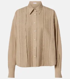 Camisa en mezcla de algodón con bordado inglés Camisa en mezcla de algodón con bordado inglés