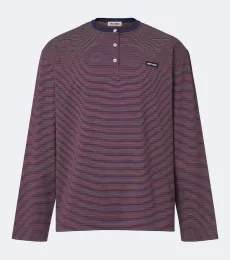 Camiseta con botones a rayas de algodón Camiseta con botones a rayas de algodón