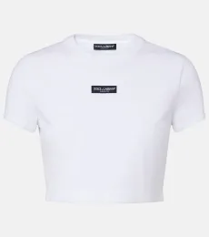 Camiseta cropped en mezcla de algodón con logo Camiseta cropped en mezcla de algodón con logo