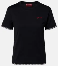 Camiseta de jersey de algodón con encaje Camiseta de jersey de algodón con encaje