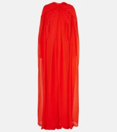 Caped embellished silk gown Caped embellished silk gown