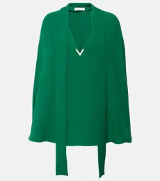 Caped tie-neck silk blouse