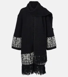 Cárdigan envolvente de jacquard en mezcla de lana Cárdigan envolvente de jacquard en mezcla de lana