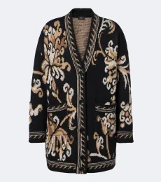 Cardigan oversize en laine à fleurs Cardigan oversize en laine à fleurs