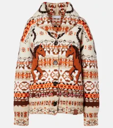Cárdigan oversized de lana virgen en intarsia Cárdigan oversized de lana virgen en intarsia