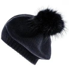 Black Cashmere Fur Pom Pom Beret Black Cashmere Fur Pom Pom Beret