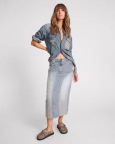 Cassidy Mid Waist Long Denim Column Denim Skirt Denim Skirts - Cassidy Dirty Blue Size 25 One Teaspoon Cassidy Mid Waist Long Denim Column Denim Skirt Denim Skirts - Cassidy Dirty Blue Size 25 One Teaspoon
