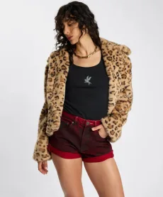 Catwalk Cropped Faux Fur Jacket - Leopard Print Size LRG Catwalk Cropped Faux Fur Jacket - Leopard Print Size LRG