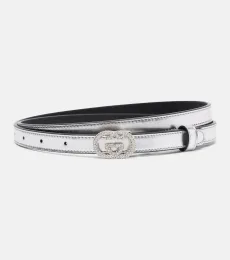 Ceinture Interlocking G en cuir métallisé